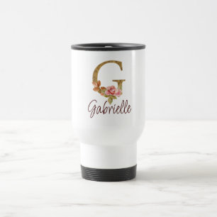 Mug De Voyage Lettre de nom personnalisée G Roses roses blush fe