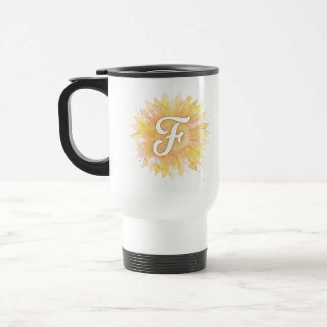 Mug De Voyage Lettre F Tournesol Monogramme Initial Nom  (Gauche)