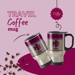 Mug De Voyage Lettre monographique (H) de nom rose stylisé perso