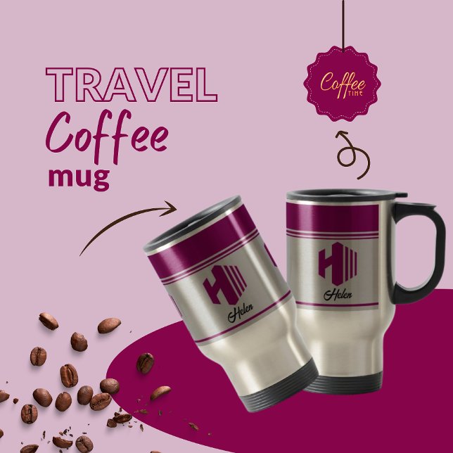 Mug De Voyage Lettre monographique (H) de nom rose stylisé perso (Créateur téléchargé)