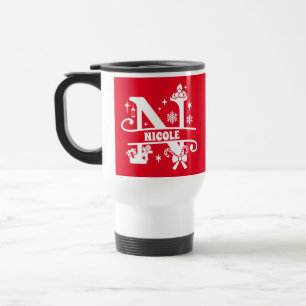 Mug De Voyage Lettre N Noël Monogramme Nom initial Rouge