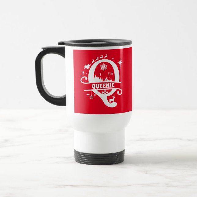 Mug De Voyage Lettre Q Noël Monogramme Nom initial Rouge (Gauche)