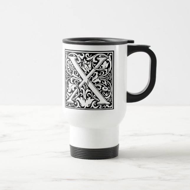 Mug De Voyage Lettre X Monogramme médiéval Art Nouveau (Droite)