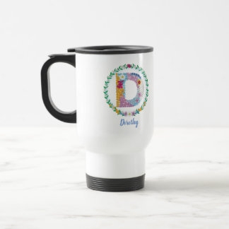 Mug De Voyage Lettres de fleurs Initiale "D" avec nom personnali