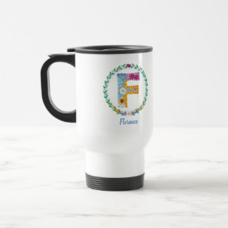 Mug De Voyage Lettres de fleurs Initiale "F" avec nom personnali