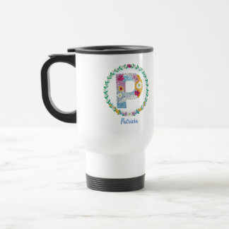 Mug De Voyage Lettres de fleurs Initiale "P" avec nom personnali