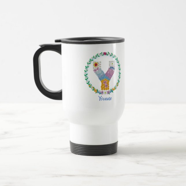 Mug De Voyage Lettres de fleurs Initiale "Y" avec nom personnali (Gauche)