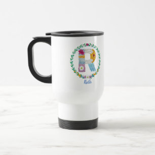 Mug De Voyage Lettres de fleurs "R" initiales avec nom personnal
