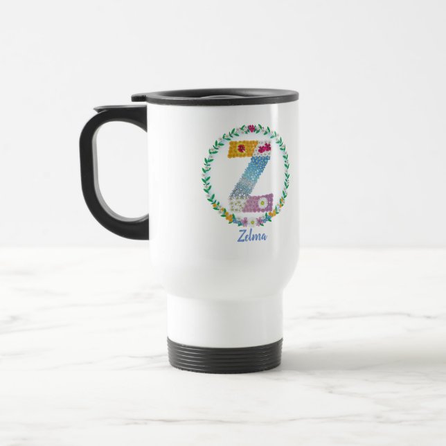 Mug De Voyage Lettres de fleurs "Z" initiales avec nom personnal (Gauche)