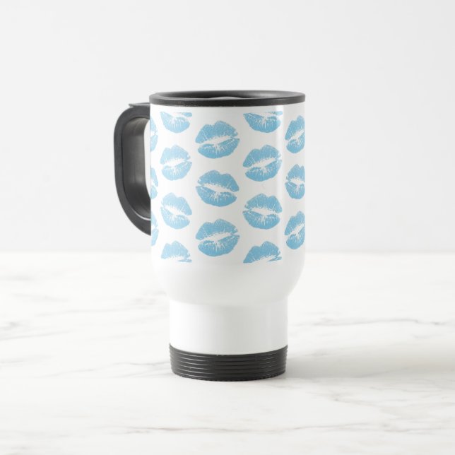 Mug De Voyage Lèvres Bleues, Motif De Lèvres, Bleu, Baiser (Devant gauche)