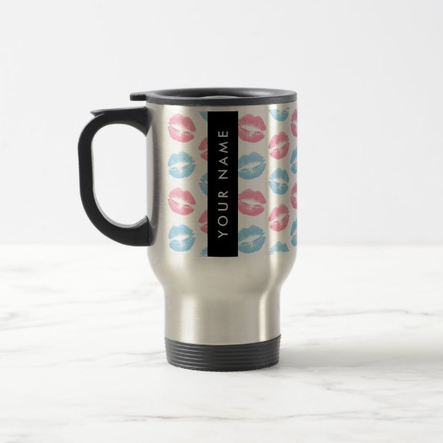 Mug De Voyage Lèvres Roses, Lèvres Bleues, Baiser, Votre Nom, Pe (Gauche)