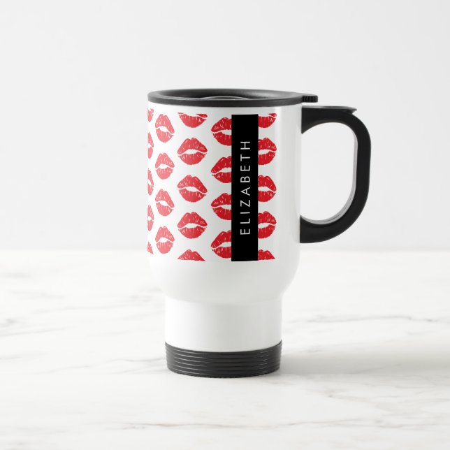 Mug De Voyage Lèvres Rouges, Rouge, Motif Des Lèvres, Votre Nom (Droite)