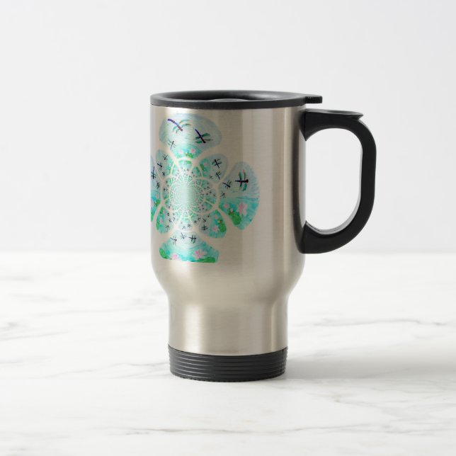 Mug De Voyage Libellule abstraite d'étang de nénuphar (Droit)