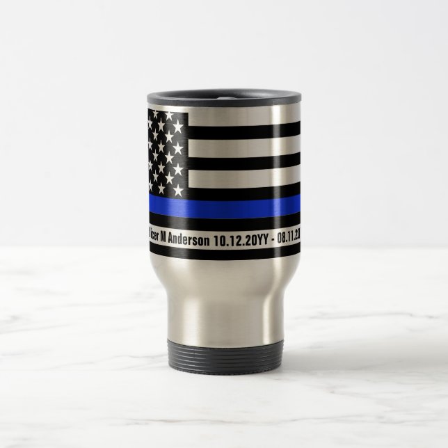 Mug De Voyage Ligne Bleue Mince Drapeau US Police Police Enforce (Centre)