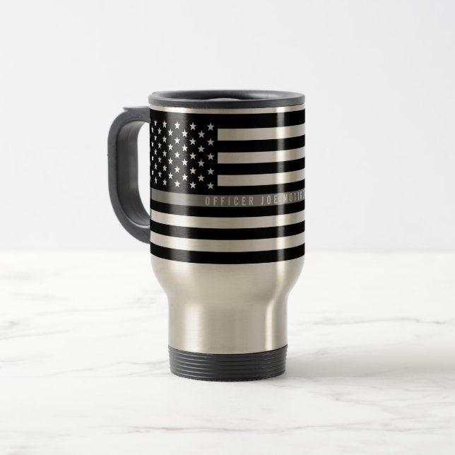 Mug De Voyage Ligne grise mince monogramme de drapeau grand (Devant gauche)