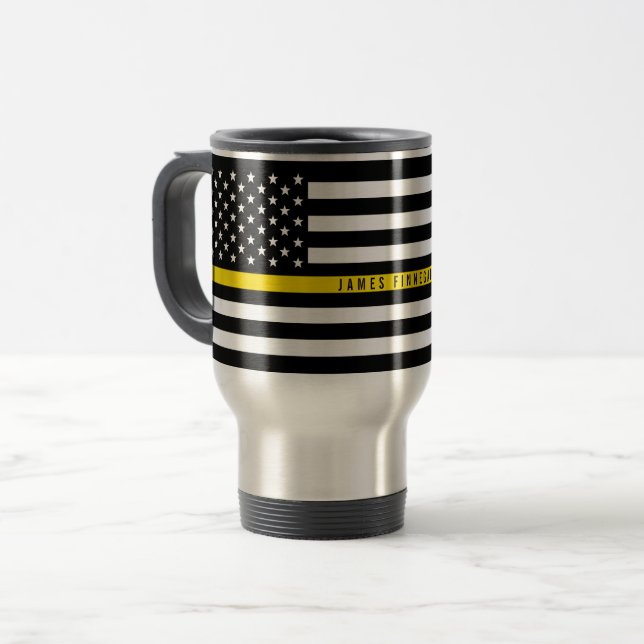 Mug De Voyage Ligne jaune mince monogramme de drapeau (Devant gauche)