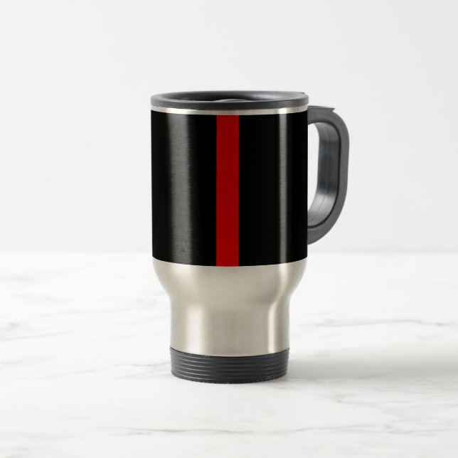 Mug De Voyage Ligne rouge mince symbolique verticale sur un (Devant droit)