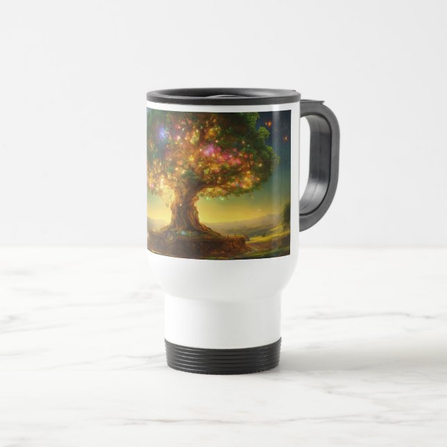 Mug De Voyage L'image montre un arbre vibrant et magique, luisan (Devant droit)