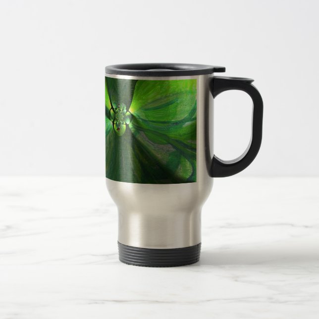 Mug De Voyage Liquide Abstrait de feuilles vertes (Droit)