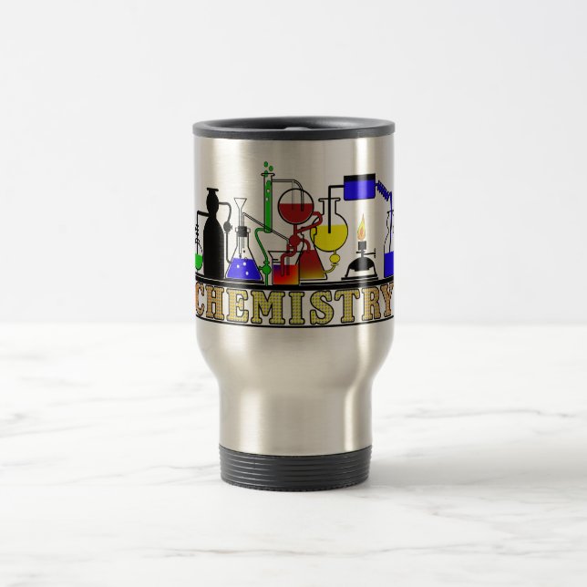 MUG DE VOYAGE LOGO DE DÉCLENCHEURS ET DE FLASQUES DE LA CHIMIE (Centre)