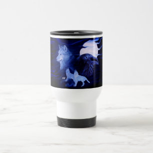 Mug De Voyage Loup et corbeau avec pleine lune