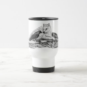 Mug De Voyage Loup et corbeau - Design noir et blanc