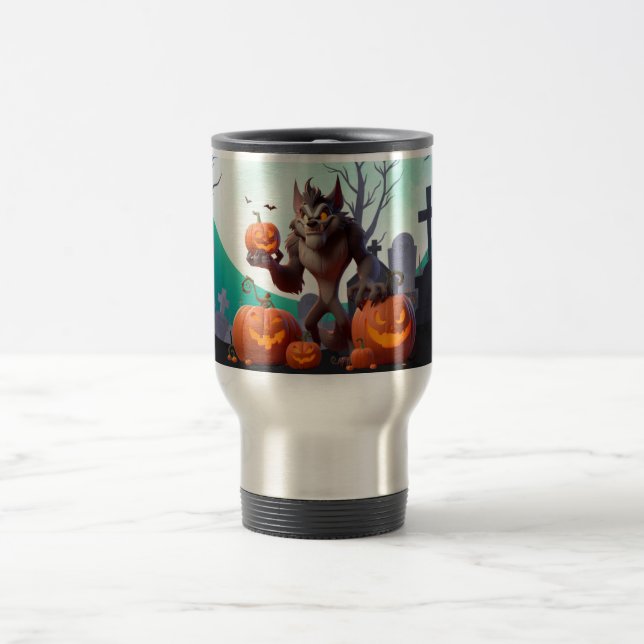 Mug De Voyage Loup-garou d'Halloween et citrouilles (Centre)