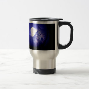 Mug De Voyage Loup, Lune et Nuit Bleue