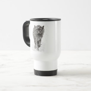 Mug De Voyage Loup noir en colère dans la neige, hiver sauvage