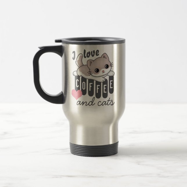 Mug De Voyage Love Coffee and Cats Cute (Gauche)