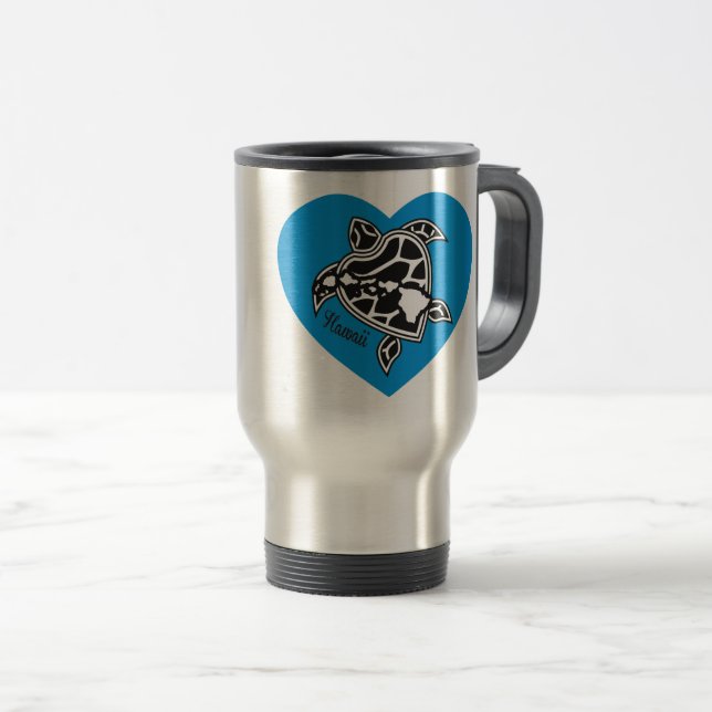 Mug De Voyage Love Hawaii Island and Turtle (Devant droit)