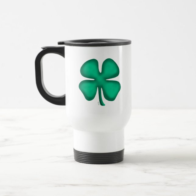 Mug De Voyage Lucky 4 Leaf Irish Clover blanc bouchon (Gauche)