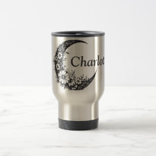 Mug De Voyage Lune et fleurs Art avec nom personnalisable