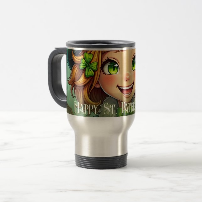 Mug De Voyage Lutin joyeux - Saint-Patrick Chanceux (Devant gauche)