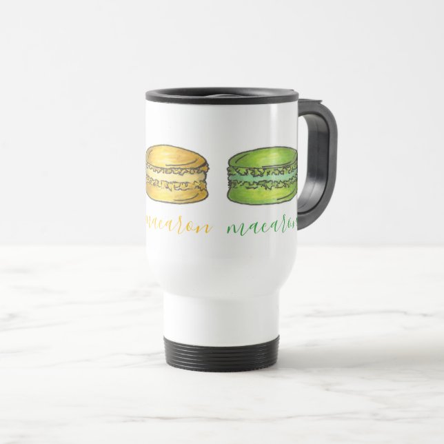 Mug De Voyage Macaron rose jaune vert français Macaron (Devant droit)