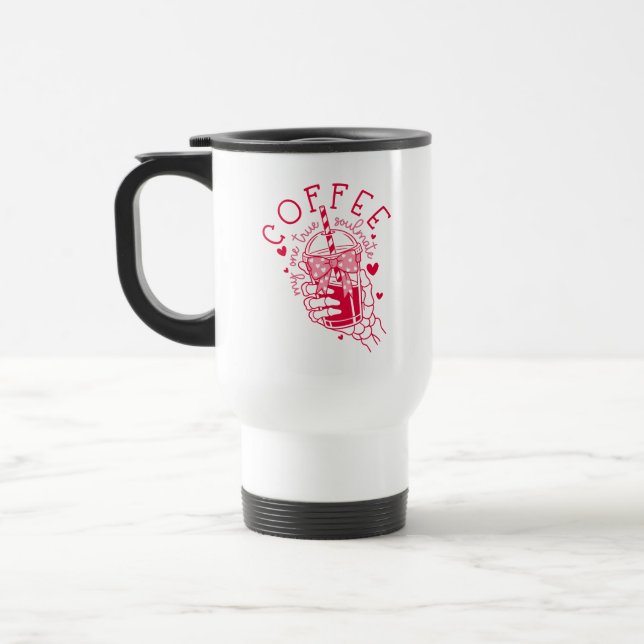 Mug De Voyage Main de squelette Café Cœurs rouges Gothique (Gauche)