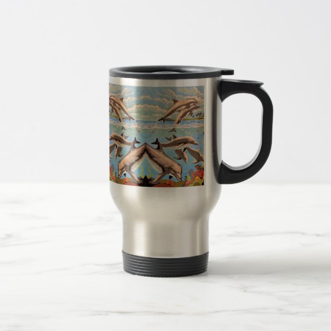 Mug De Voyage Main Painted by Number | Dolphins | (Droit)