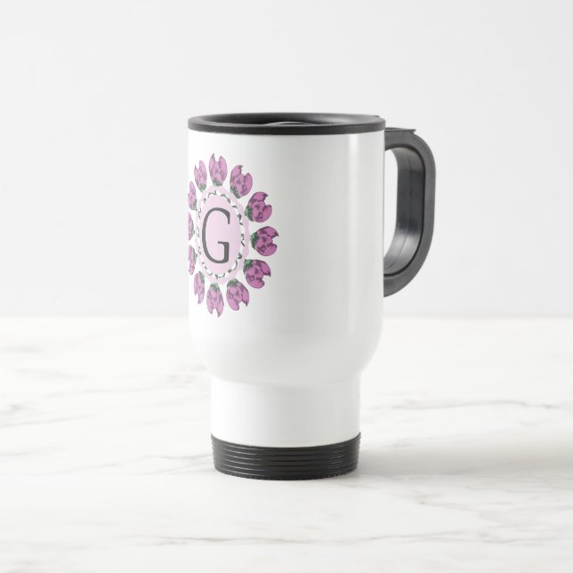 Mug De Voyage Majuscule G monogramme floral (Devant droit)