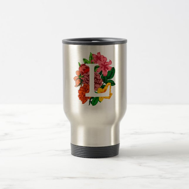 Mug De Voyage Majuscule L monogramme floral (Centre)