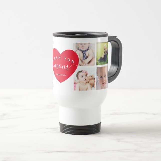 Mug De Voyage Maman Cadeaux Customisé Photo Collage Moderne Coeu (Devant droit)