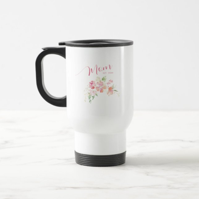 Mug De Voyage Maman Etablie Rose Push Aquarelle Florale (Gauche)