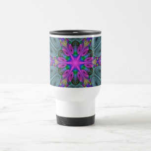 Mug De Voyage Mandala coloré art spirituel fractal avec rose