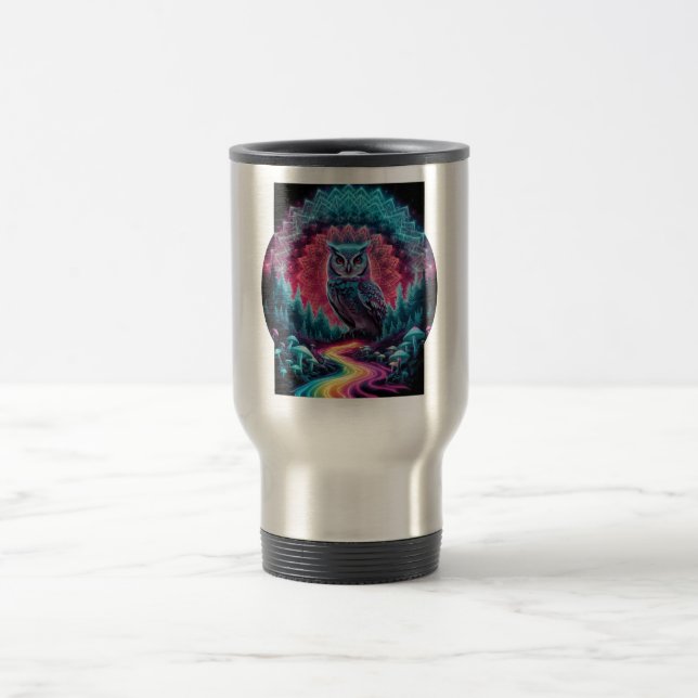 Mug De Voyage Mandala de hibou psychédélique - Art forestier tri (Centre)