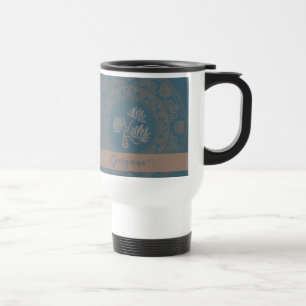 Mug De Voyage Mandala personnalisé doré et sarcelle rococo à mot