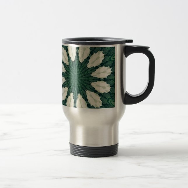 Mug De Voyage Mandala tropical vert et feuille argentée de Sacra (Droit)