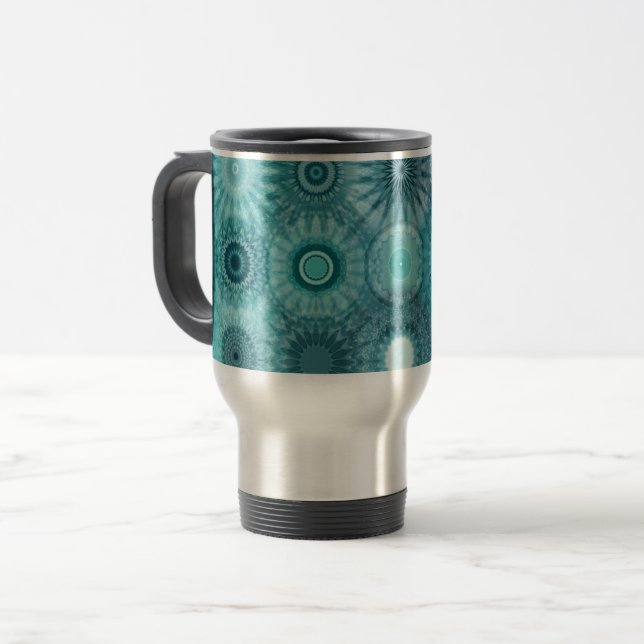 Mug De Voyage Mandalas Bleus Motif Orné Abstrait (Devant gauche)