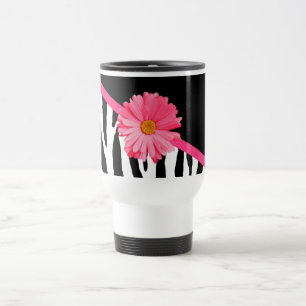 Mug De Voyage Marguerite rose mignonne de motif Girly de zèbre