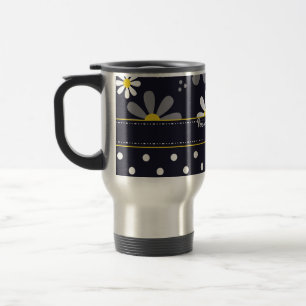 Mug De Voyage Marguerites Girly et pois de mod avec le nom
