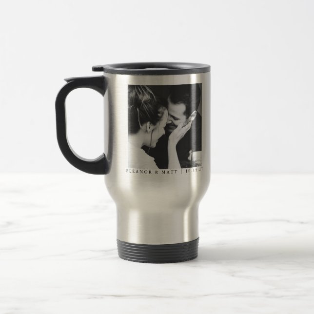Mug De Voyage Mariage photo minimaliste noir blanc (Gauche)