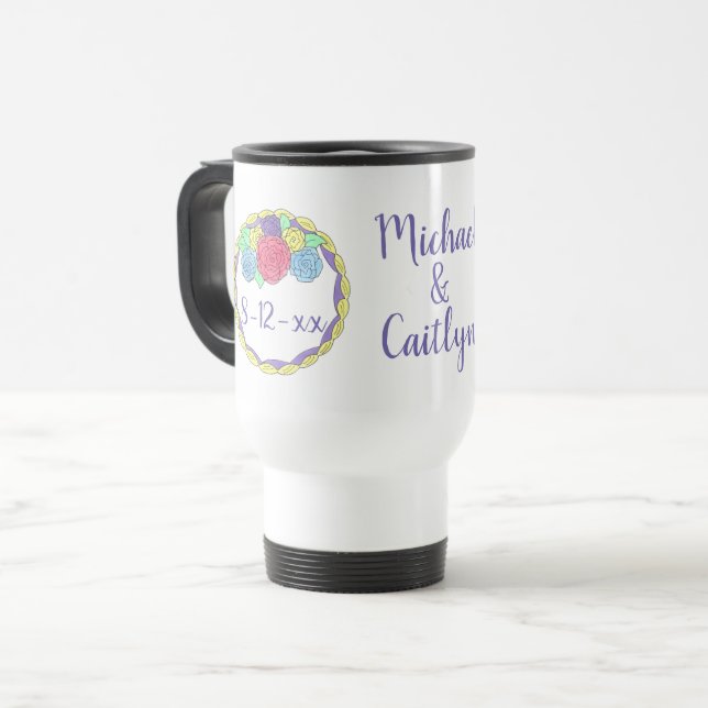 Mug De Voyage Mariage Rose personnalisé Groom de mariée de gâtea (Devant gauche)
